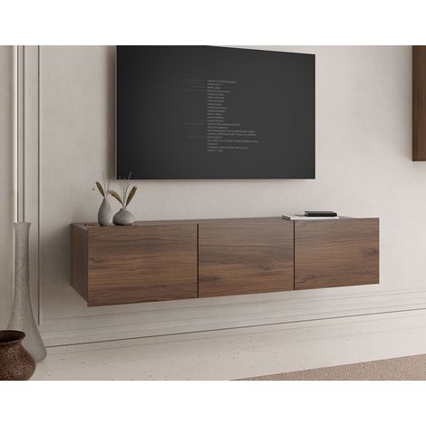 Bestmobilier – Meuble TV modulable 150 cm – 3 portes – Panneaux de particules effet noyer – Résistant à l’humidité et aux rayures (1/5)