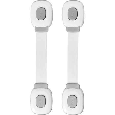 Lot de 2 verrous de sécurité adhésifs pour armoire, tiroir, réfrigérateur, four, porte, toilettes, sans perçage, multi-usages, pour meubles, cuisine, gris (1/5)