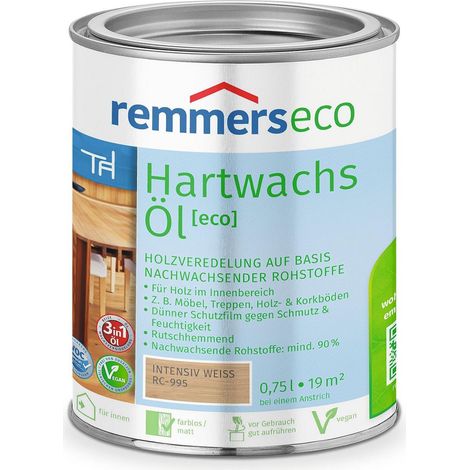 Remmers Hartwachs-Öl [eco] intensiv-weiß, 0,75 Liter, Hartwachsöl für innen, natürliche Basis, Beize, Öl und Versiegelung in einem, nachhaltig, vegan