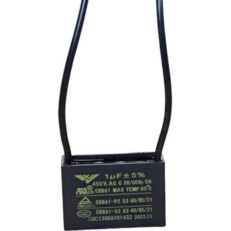 [5 Composants d'équipement] Condensateur de démarrage CBB61 1UF 450V avec fils - Condensateur de fonctionnement universel pour équipements éoliens, diamètre 35 mm, 85 °C