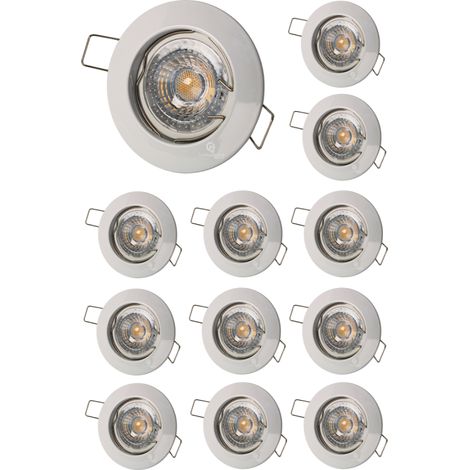 Lot de 12 Spot encastrable fixe led blanc avec ampoule gu10 7w 38° blanc chaud (1/4)