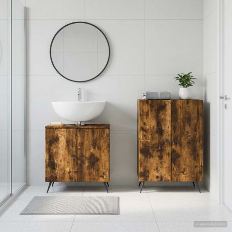 vidaXL 2 Piece Bathroom Cabinet Set BREDA Smoked Oak Engineered Wood (1/5)