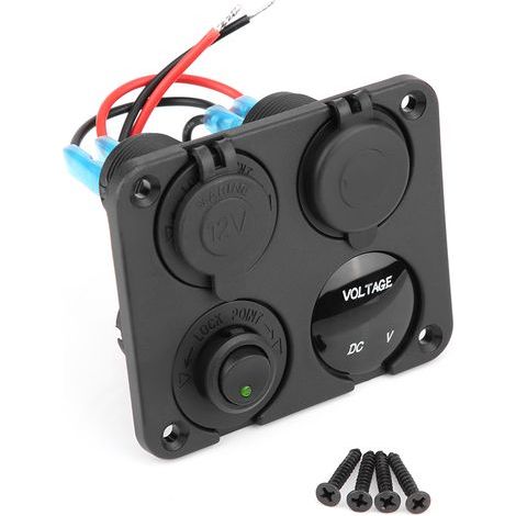 Panel with 4 ON/OFF rocker switches, dual USB charger, cigarette lighter socket, voltmeter, green LED (1/5)