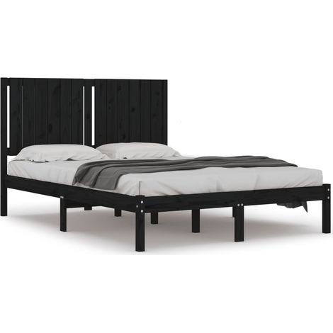 Lit adulte pour 2 personnes, Structure de lit, Assemblage Facile, Noir Bois de pin massif 140x190 cm OIB8539E (1/4)
