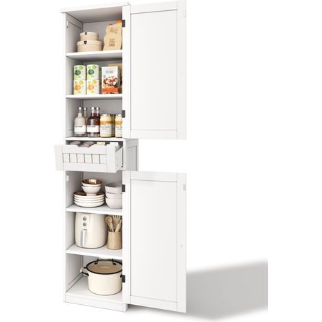 Armoire cuisine 170x40x30 cm, 2 portes, 1 tiroir, étagères réglables, rangement modulable pour cuisine, salle à manger ou salon,Blanc (1/5)