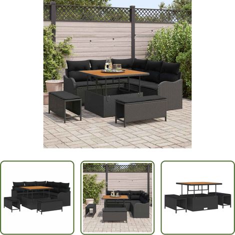 Canapé balcon -  Ensemble de canapé de jardin avec coussin 8 pcs Noir (1/5)