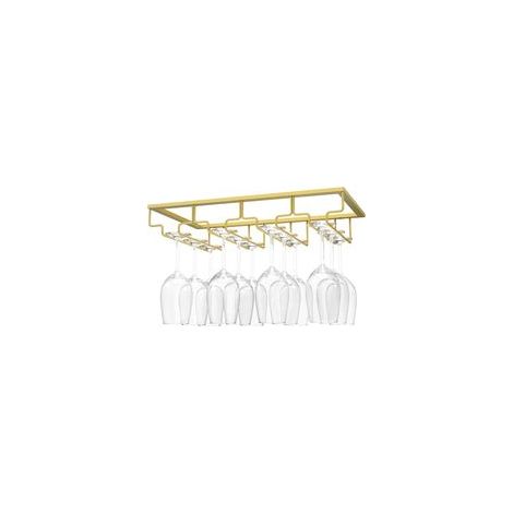 Porte-Verres à Pied Suspendu, Porte-Verre à Vin Suspendu Support de Verre à Vin avec 4 Rails pour Dessous d'Étagère, Armoire de Verre, Tenture en Chrome, Barre de Cuisine - Or