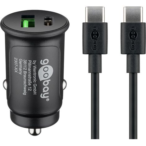 goobay - Compacto 27W Encendedor USB C Distribuidor / 12v / Cargador de Coche Compacto/Cargador de Coche USB C Power Delivery/Carga rápida Incluye Cable USB C, 72165