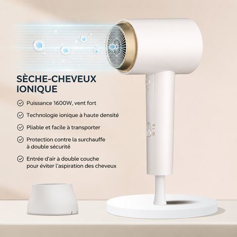 Sèche-cheveux pliable 1800W à ions négatifs blanc épuré 1800w 555 g – Livraison gratuite
