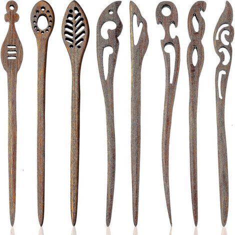 Set mit 8 Haarstäben aus Holz, japanischer Stil (1/5)