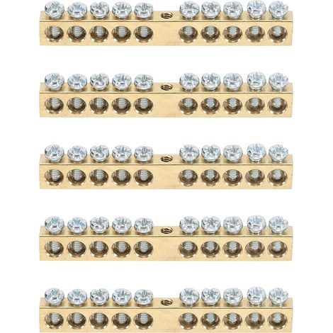 5 Barres de terre à bornes, Barre de terre à 10 positions en laiton à vis, M4 74x6x9mm Bloc à barrière en laiton pour appareils électriques (1/5)