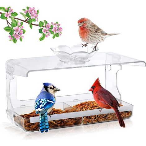 Mangeoire à oiseaux pour fenêtre - Mangeoire à oiseaux auto-adhésive sans rail - Mangeoire à oiseaux transparente d'extérieur - Mangeoire à oiseaux décorative pour jardin (1/4)