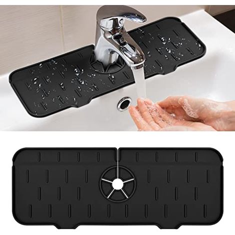Tapis Anti Gouttes Robinet - 1 pièce Évier Cuisine Salle de Bain - Séchage Multifonctionnel - Noir (1/5)