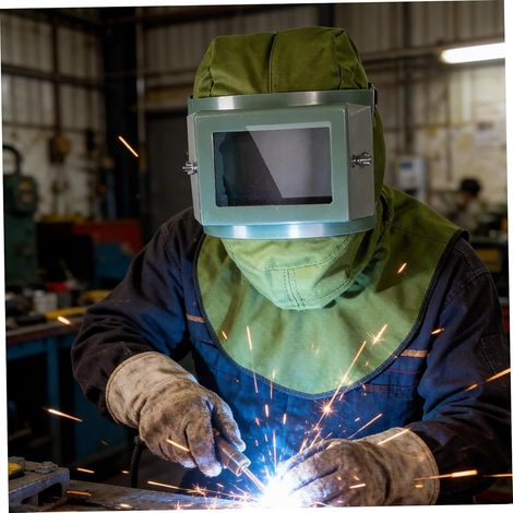 Visière de protection, capuche de sablage verte, visière carrée remplaçable de 27 cm, casque résistant à l'abrasion pour protection industrielle contre la poussière, le sable et les débris (1/4)