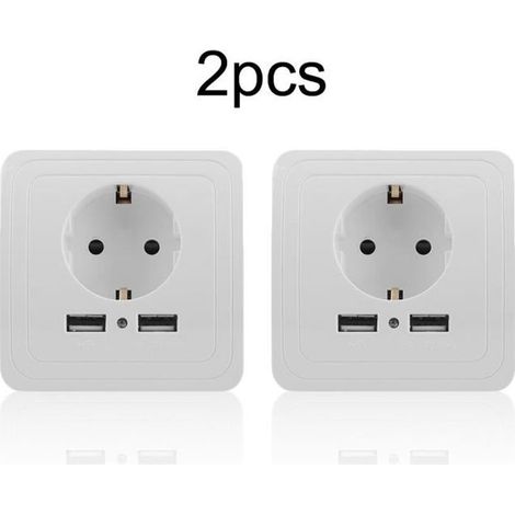Lot de 2 prises de courant prise murale &2 USB port (1/4)