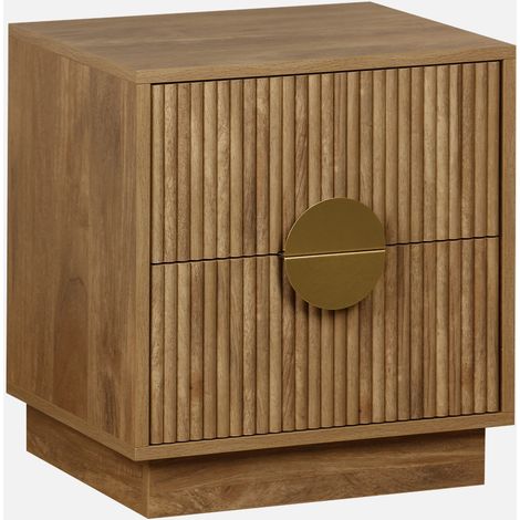 Mesita de noche de 2 cajones efecto madera de mango estriada
