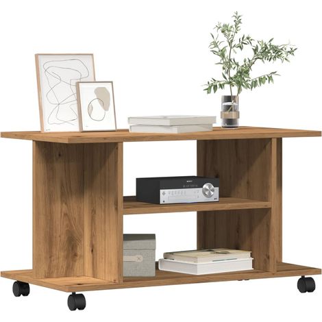 Meuble TV roulettes chêne artisanal 80x40x45 bois ingénierie (1/5)