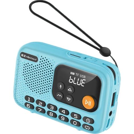 Radio mini LED (bleue) - Haut-parleur Bluetooth - Enregistreur - Lecteur MP3 - Compatible carte TF et USB - Arrêt programmé - Rechargeable (1/5)