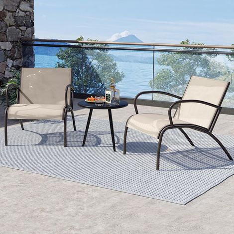 GOPLUS Salon de Jardin 2 Personnes, 3 Pcs Salon de Balcon avec Table Basse Ronde, 2 Fauteuils Jardin en Tissu, Meuble Exterieur pour Balcon, Terrasse, Piscine (1/5)