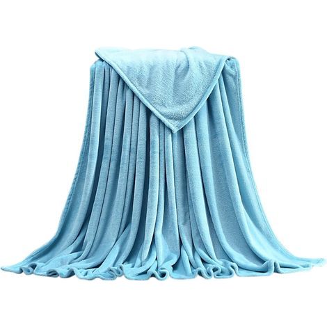 Liquidation  Couverture/coussin/plaid/linge de lit en peluche douce et chaude Tahtuvzn, couleur unie, bleu, 100 x 140 cm, décoration intérieure (1/2)