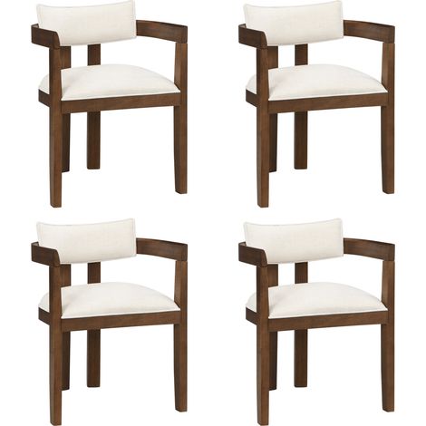 Set de 4 sillas de comedor con brazos de madera y tejido de lino color nogal MODENUIT (1/5)