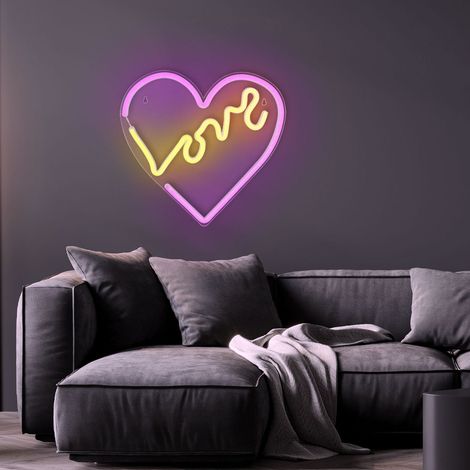 LED Wandleuchte Herzleuchte Wand-Deko Wohnzimmerlampe Schlafzimmerleuchte Dekolampe, Kunststoff klar opal, USB Kabel, 3W, L 35 cm