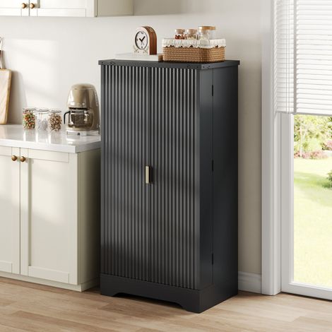 Hochschrank MDF schwarz 120 x 60,5 x 40 cm mit LED-Sensorlicht, gerillten Türen und verstellbaren Einlegeböden (1/5)