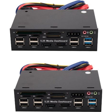 Dies ist ein multifunktionaler 5,25-Zoll-USB-3.0-Frontpanel-PC-Hub mit USB 3.0/2.0-Anschlüssen, E-Audio-Multikartenleser und optischem Laufwerksschacht.