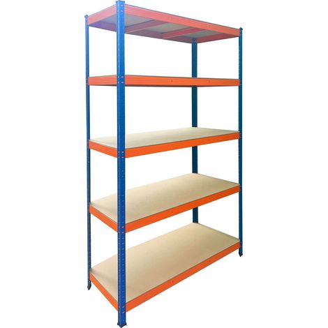 Relaxdays Étagère charge lourde, H200 x L120 x P50 cm, charge 875 kg, 5 niveaux MDF, cave, à emboîter, bleu-orange (1/5)