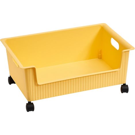 Boîte de rangement livres plastique à roulettes, grande capacité, bac organisateur pour salle de classe, cartables, jaune (1/5)
