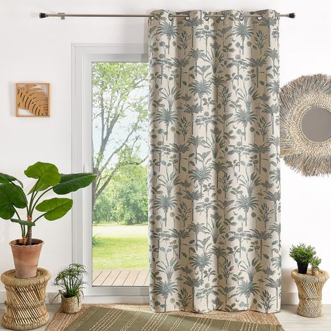 Rideau Jacquard exotique motif palmier Bleu 140x260 cm