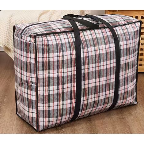 Sac de transport 2 pièces - Sac de déménagement - Sac tissé - Sac de voyage - Couette imperméable - Grand sac - Noir à carreaux (1/5)