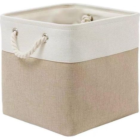 Bac de rangement cubique 28 x 28 cm, 1 grand bac de rangement pliable en tissu avec cordes, cubes de rangement pliables pour la maison, le bureau, le placard, les vêtements, les jouets, Kaki (1/5)