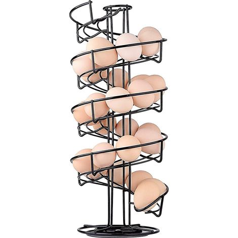 Distributeur d'œufs Toplife Dhrs, design en spirale, étagère à œufs transparente et noire (1/5)