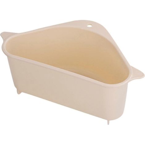 Égouttoir triangulaire pour évier de cuisine avec ventouse, pouvant servir de panier de rangement pour les épluchures de fruits et légumes, ou de porte-éponge (Couleur : Beige) (1/3)