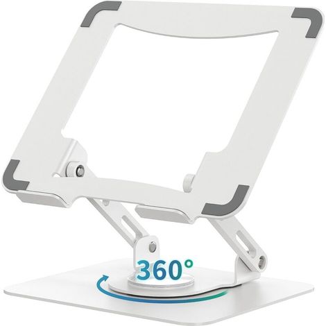 Bardusch-Support pour Ordinateur Portable avec Base rotative à 360°, rehausseur Ergonomique pour Bureau, Hauteur réglable Multi-Angle, Support Pliable, Support en métal Stable de 10 à 15,6", Blanc (1/4)