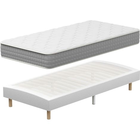 Ensemble Matelas et Sommier 90x190 DEWINNER, Sommier tapissier 90x190cm et Matelas Ressorts Ensachés 90x190x20 cm, Matelas 1 Personnes, 6 Pieds Inclus (Pack Matela+Sommier tapissier)