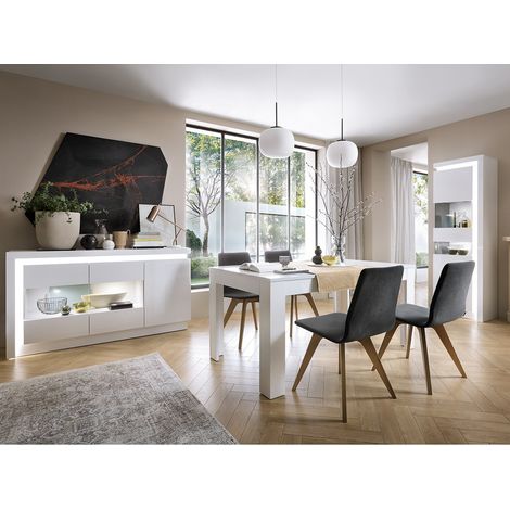 Esszimmer Komplett Set mit Auszugstisch (140/180cm) und indirekter Beleuchtung in weiß Hochglanz LYNDHURST-129 (1/5)