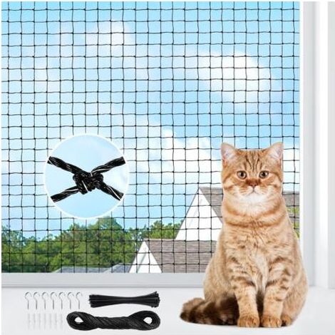 Filet Chat Balcon, Filet Chat Renforcé 3x8m, Filets de Protection sans Percage,Filets Anti Chats avec Crochet Fixation Convient aux Couloirs, Terrasses (1/3)