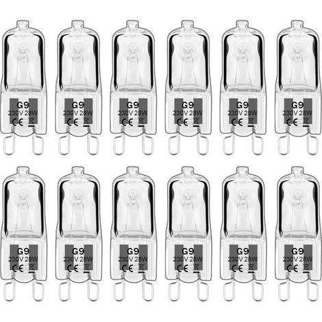 12 pièces G9 Lampes halogènes, ampoules G9 230V 28W 480lm, 2800K blanc chaud, ampoules à capsule dimmable, sans scintillement [Classe énergétique G] (1/4)