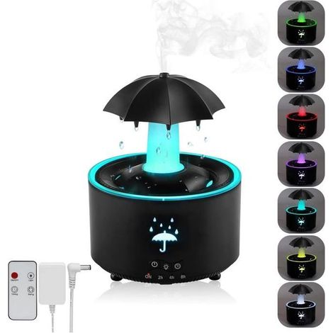 Humidificateur Parapluie 7 Couleurs Diffuseur d'aromathérapie 300ML Grande Capacité Humidificateur d'air avec Télécommande (Noir) (1/5)