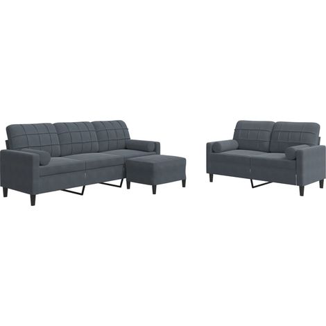 Ensemble de Canapé  Sofas 3 pcs avec coussins Gris foncé Velours