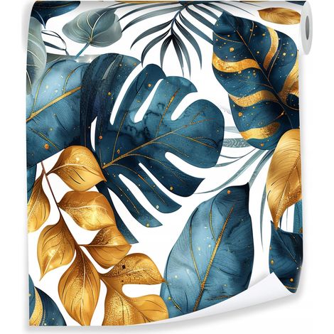 Papier peint à motif de feuilles tropicales vertes pour décorer les murs du salon – rouleau 0,5 x 10 m, intissé Wallarena