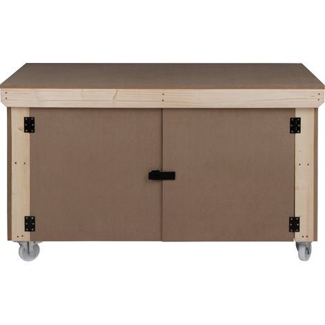 Wooden MDF Top Workbench With Lockable Cupboard (V.9) (H-90cm, D-70cm, L-150cm) double shelf and wheels (1/5)