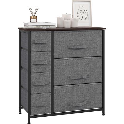 Commode à 7 tiroirs pliables en tissu non tissé, structure en métal, 63,5 x 30 x 71 cm, gris foncé idéal pour salon, chambre à coucher ou bureau avec structure en métal robuste et stable