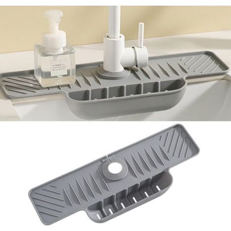 Dosseret en silicone pour robinette cuisine et salle de bain, fixation au dos avec boucle, gris (1/4)