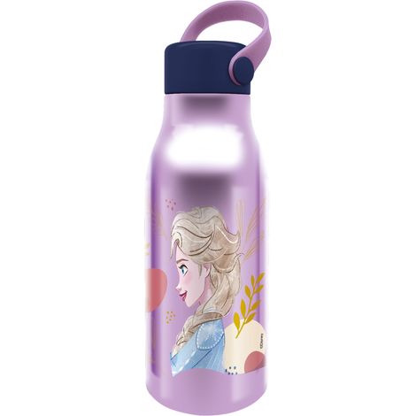 Borraccia Originale Disney Frozen in alluminio per bambini da 760 ML resistente, con manico in silicone e con il coperchio con gancio.