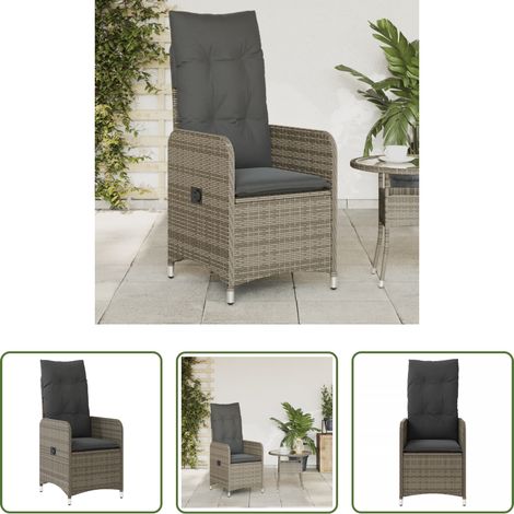 Gartensessel -  Gartensessel Verstellbar mit Kissen Grau Poly Rattan (1/5)