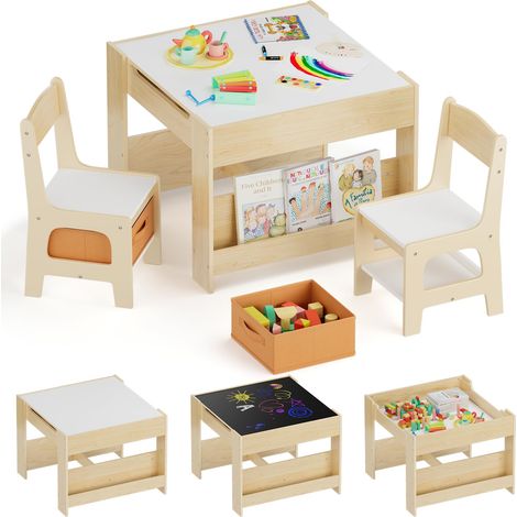 Table Enfant avec 2 chaises, Table Enfant en Bois avec Rangement (1/5)