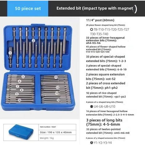 Tournevis électrique, perceuse électrique manuelle automatique, ensemble complet de 50 et 36 têtes de tournevis (jeu de 50 tournevis). (1/5)